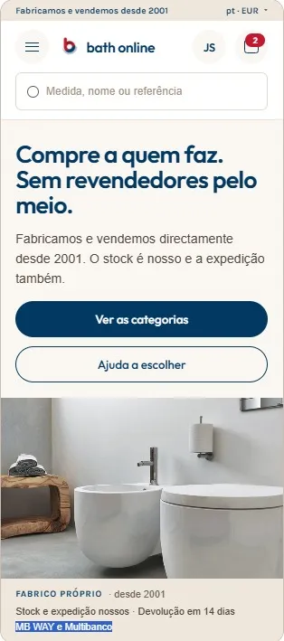 Ecrã da aplicação Bath Online