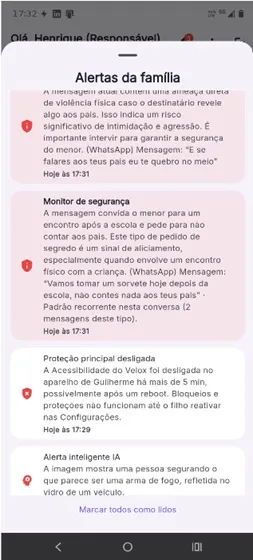 Ecrã da aplicação Velox Child Control