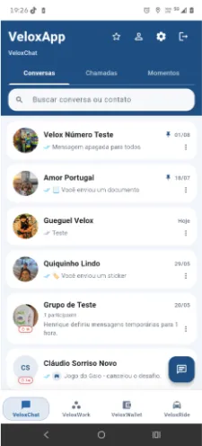 Ecrã da aplicação Velox App