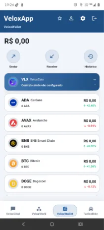 Ecrã da aplicação Velox App