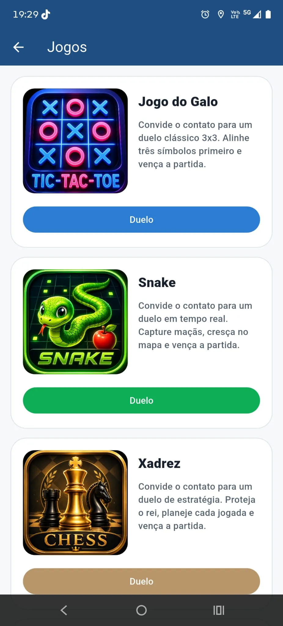 Ecrã da aplicação Pacote Jogos On-line