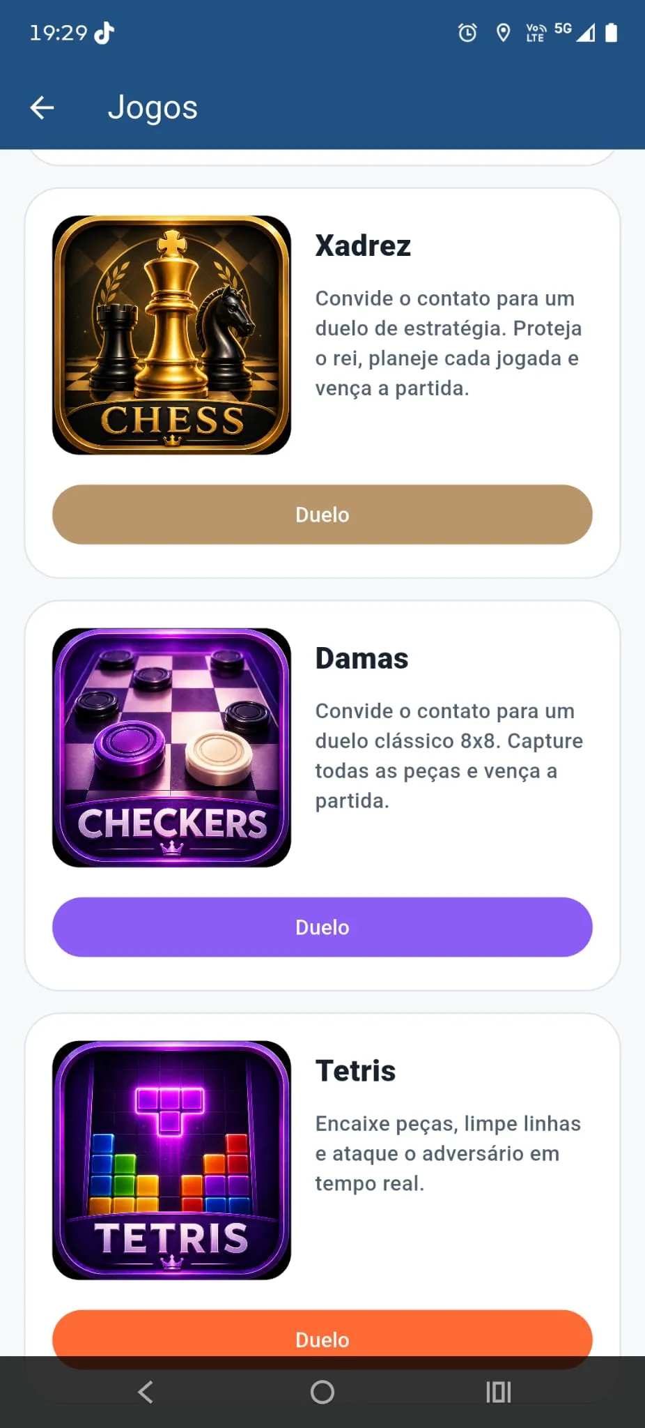 Ecrã da aplicação Pacote Jogos On-line